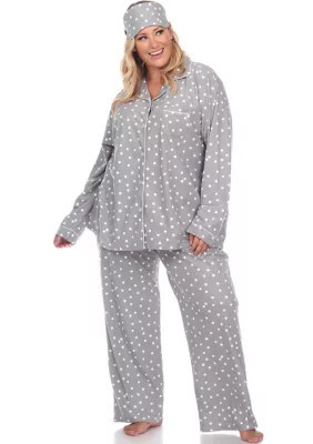 White Mark Women's Plus Size 3 Piece Pajama Set, Grey, 1X | Belk