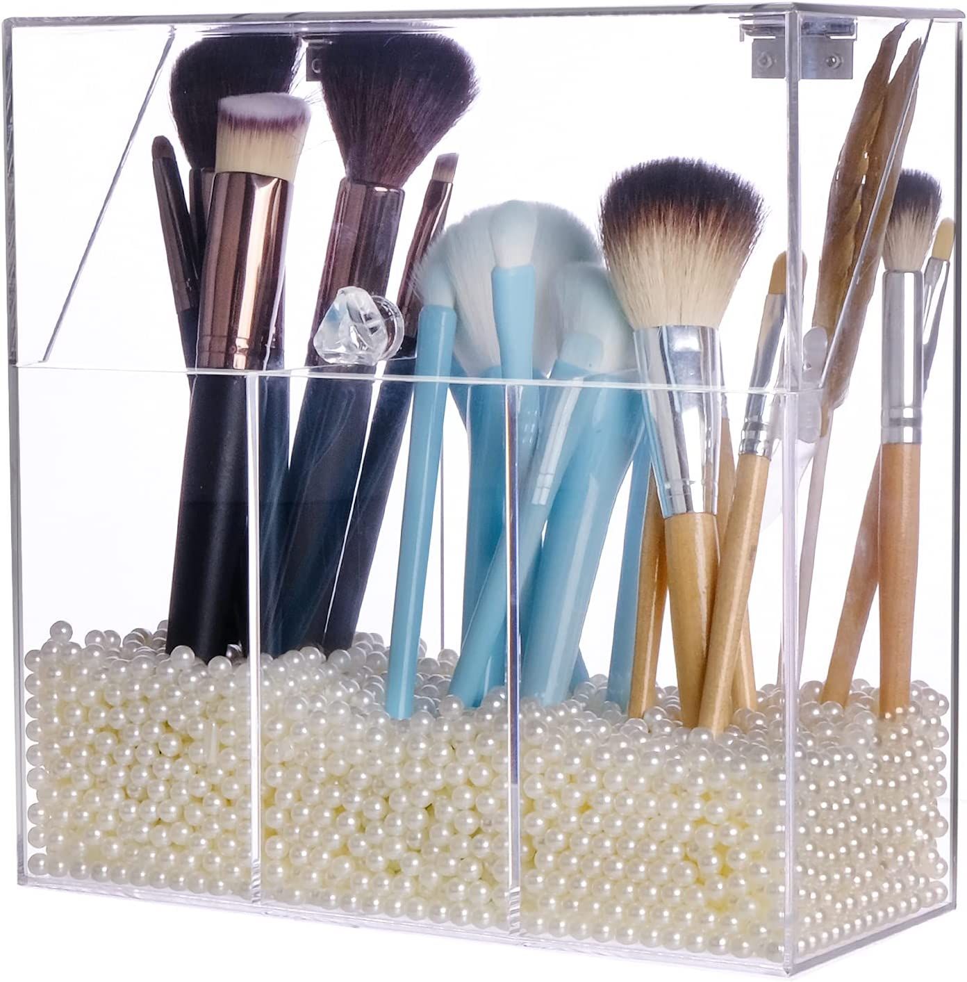 Wedddingwish Acrylic Makeup Brush Holder Makeup organizer with Dustproof Lid,Cosmetic Storage Cas... | Amazon (US)