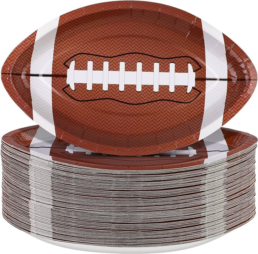 ADXCO 100 Pieces Football Shaped Disposable Paper Plates Football Party Plates Football Party Sup... | Amazon (US)