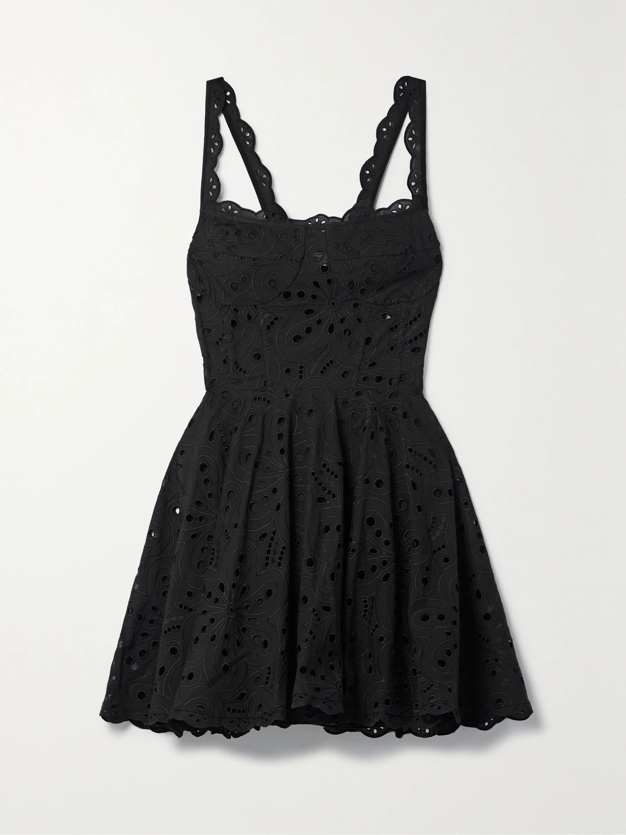 Charo Ruiz - Nina Broderie Anglaise Cotton Mini Dress - Black | NET-A-PORTER (US)