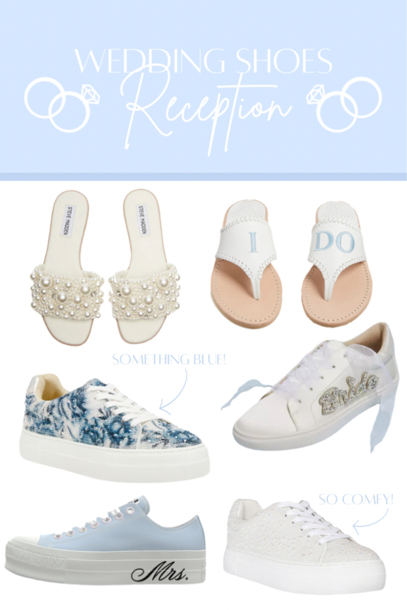 Ideas for any bride to be reception shoes! Keep your feet comfortable so you can dance all night in a cute pair of sandals or a blinged out set of sneakers 2024 2025 bride 

#LTKStyleTip #LTKFindsUnder50 #LTKWedding
