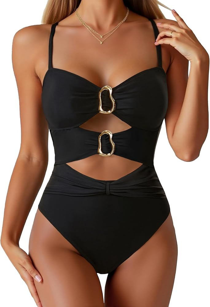 One Piece Swimsuit for Women with Metal Ring Swim Suit Sexy Bathing Suit Cutout Monokini 2026 | Amazon (US)