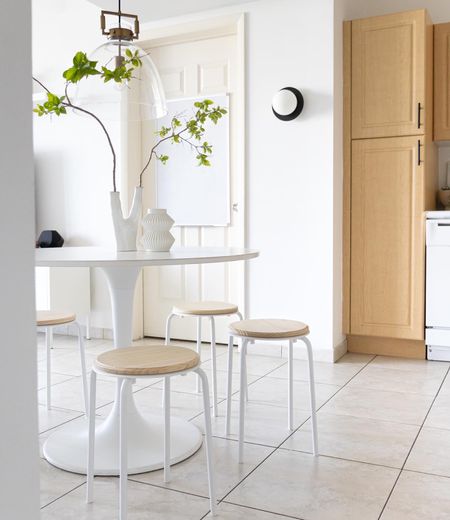 IKEA hack Marius stool. Minimal and fresh Scandinavian dining room.

#LTKunder50 #LTKhome