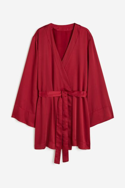 Satin dressing gown - Dark red - Ladies | H&M GB | H&M (UK, MY, IN, SG, PH, TW, HK)