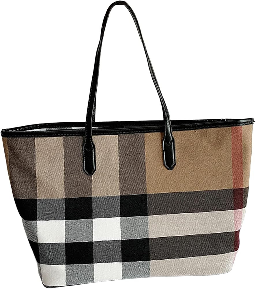 Plaid Canvas Women's Tote Aag Large Capacity Fashion Spacious Satchel Leisure Beach Bag | Amazon (US)