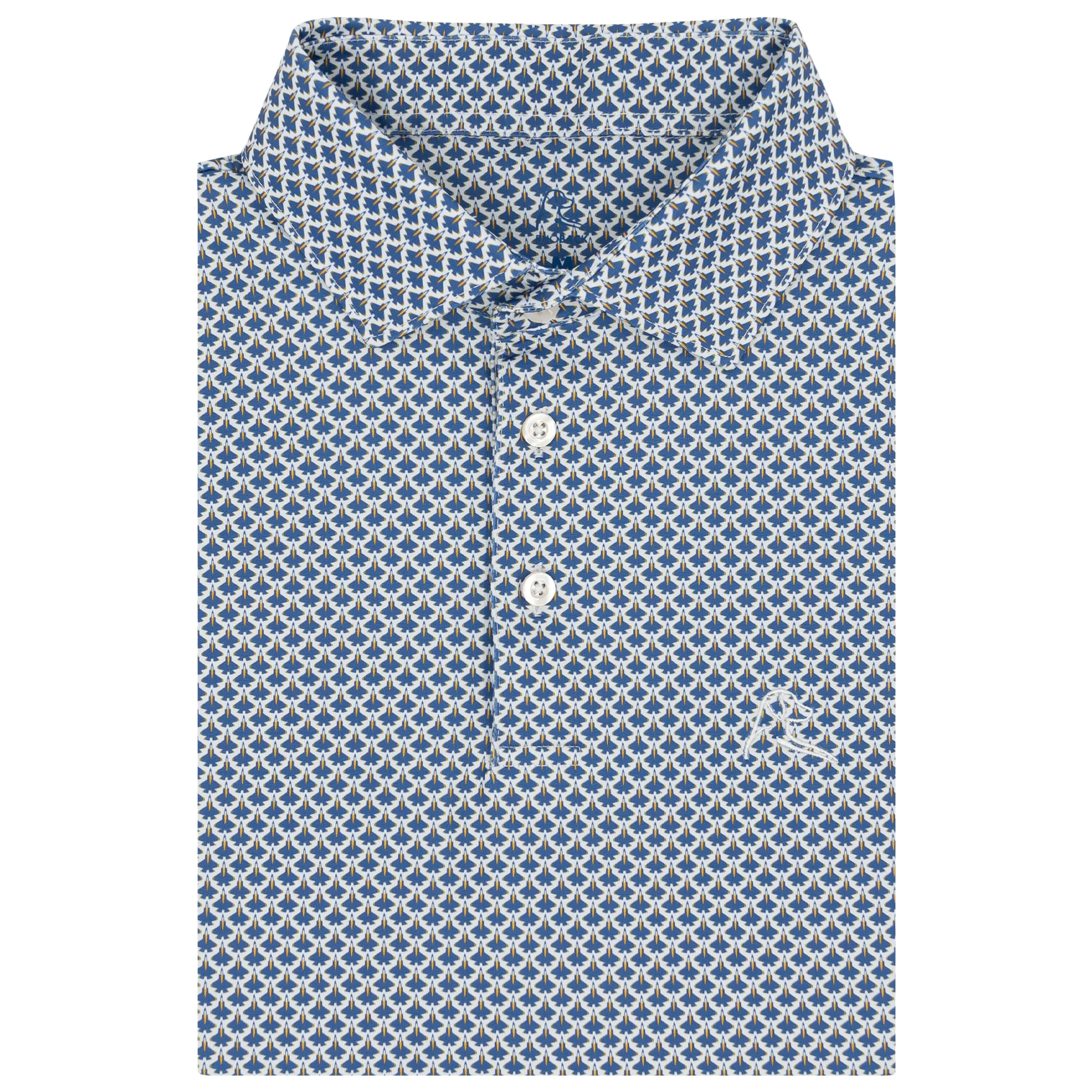 The Airshow Performance Polo - White/Short Stop Blue | Rhoback | RHOBACK