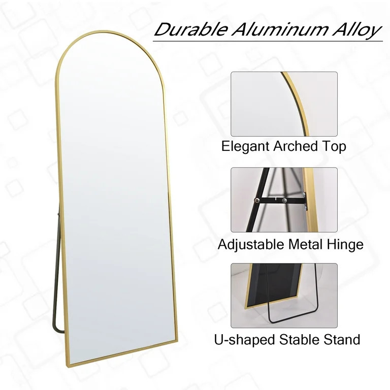 BEAUTYPEAK 64"x21" Full Length Mirror Arched Standing Floor Mirror Full Body Mirror, Gold | Walmart (US)
