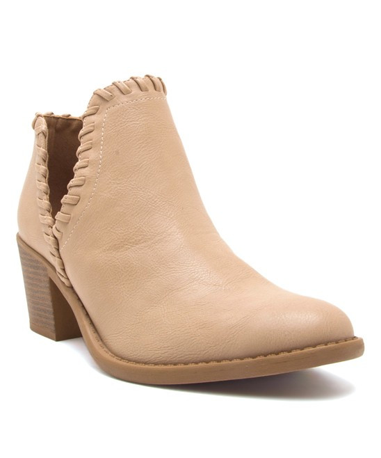 Qupid Women's Casual boots BEIGE - Beige Whipstitch Tobin Bootie - Women | Zulily