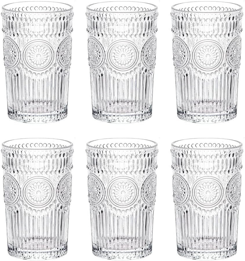 LOYUYU Set of 6, Romantic Water Glasses, 12 oz Premium Drinking Glasses Tumblers, Vintage Glasswa... | Amazon (US)