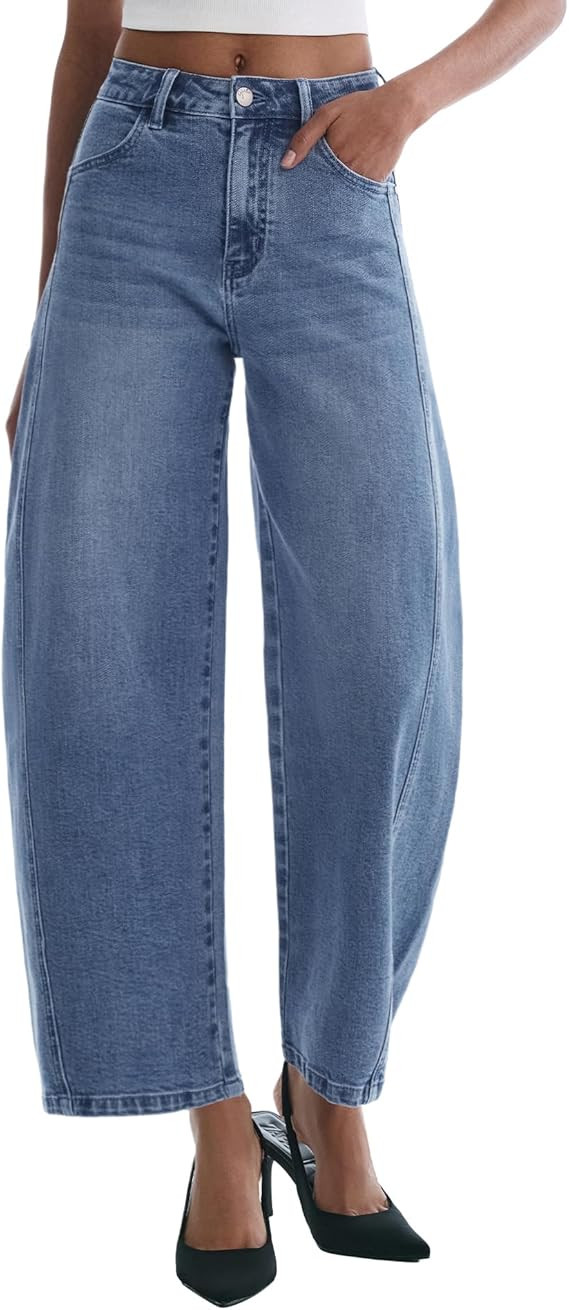 Barrel Jeans for Women Baggy High Waisted Wide Leg Jeans Strechy Y2K Comfort Ankle Denim Pants | Amazon (US)