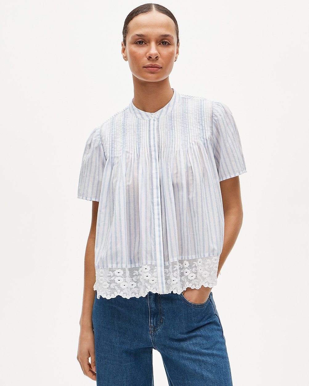 Lace-trim short-sleeve top in cotton voile | J. Crew US