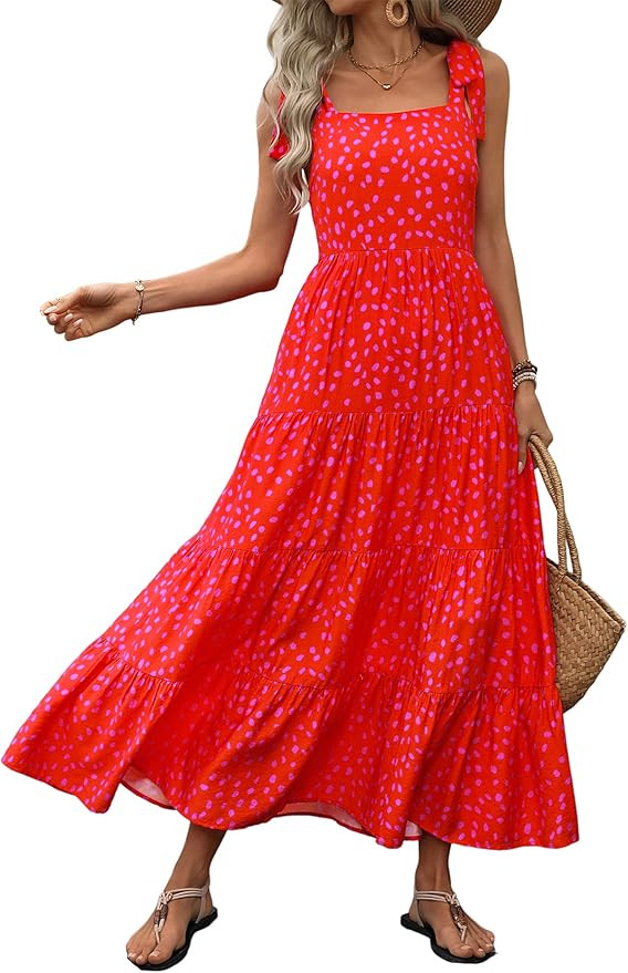 PRETTYGARDEN Women Dresses 2026 Summer Floral Sleeveless Maxi Dress Casual Spaghetti Strap Tiered... | Amazon (US)