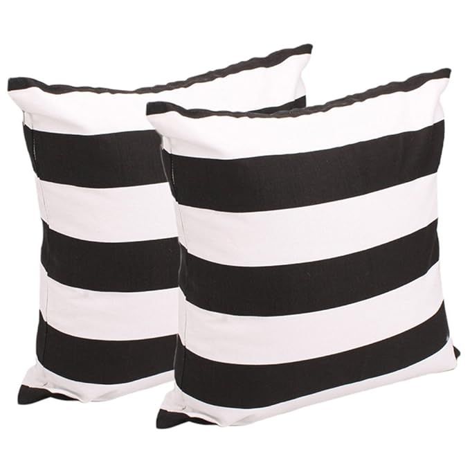 Leaveland White And Black Stripe Set of 2 18x18 Inch Cotton Linen Square Throw Pillow Case Decora... | Amazon (US)