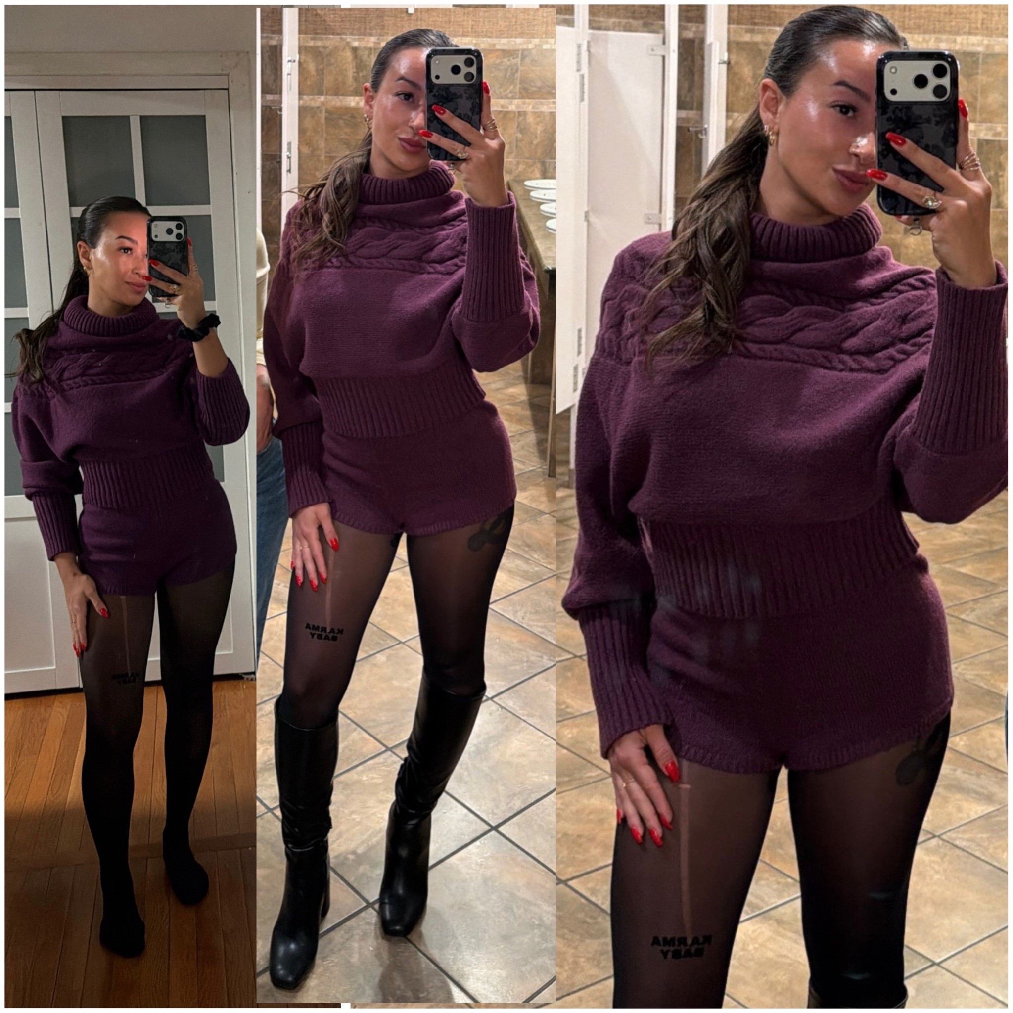 Obsessed is an understatement 💜
I fear knitted shorts might be my new personality… because this plum sweater set is EVERYTHING. The fact that it’s shorts makes it even better—cozy, flattering, & just different enough to stand out without feeling too heavy.

I’ve been loving the knitted shorts trend lately & this is the perfect transitional piece. Paired it with sheer stockings + my favorite Madden Girl knee-high boots to make it work for that in-between weather. Add a slick back + banana clip & it just pulls the whole look together.

Spring doesn’t mean giving up layers… it just means styling them better ✨

#SpringOutfits #TransitionalStyle #KnitSet #CozyChic #OutfitInspo #BootSeason #EverydayStyle #FashionFinds #StyleInspo

#LTKPetite #LTKSeasonal #LTKootd