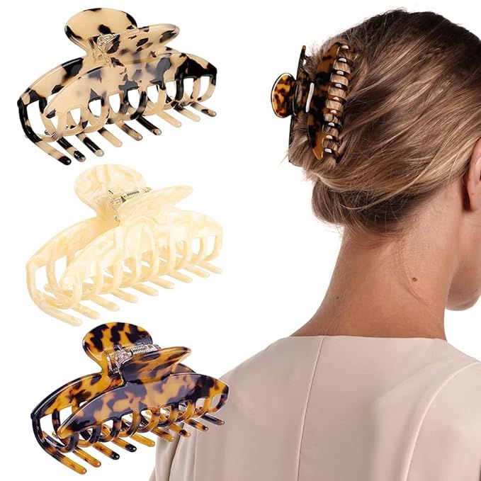 Large Hair Claw Clips for Thin Hair, Tortoise Shell Hair Clips for Women, 3.8 Inch Leopard Print ... | Amazon (US)