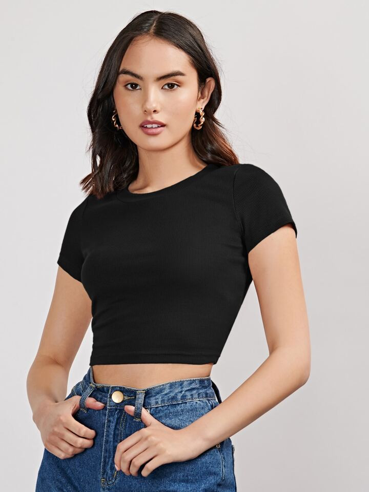 evoluSHEIN Rib-knit Crop Top | SHEIN