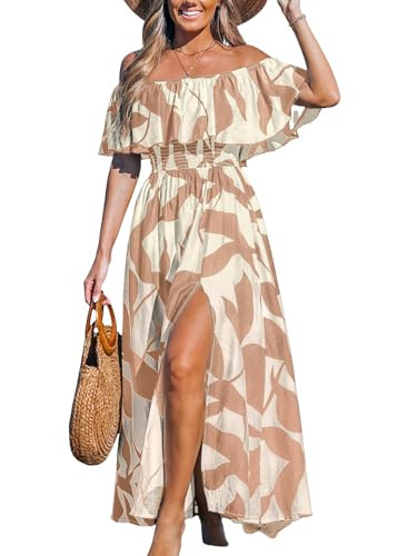 CUPSHE Women Ruffle Floral Maxi Summer Dress Off Shoulder Short Sleeve Backless Flounce Bodice Sl... | Amazon (US)