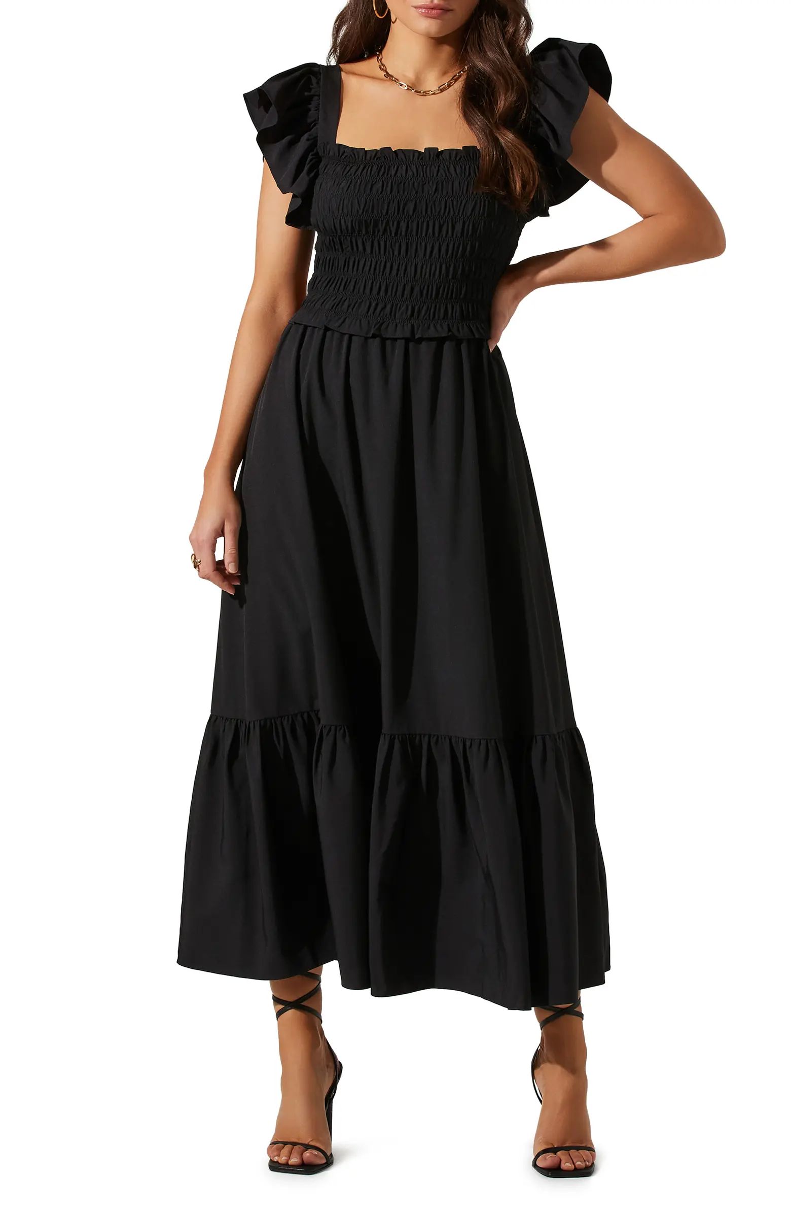 Smocked Flutter Sleeve Midi Dress | Nordstrom