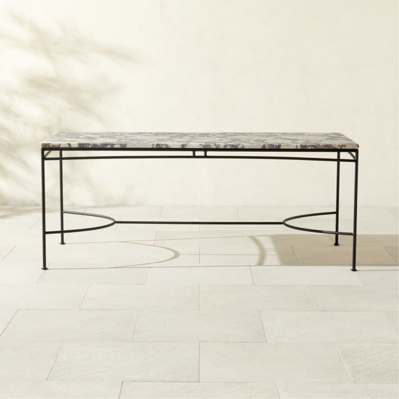 Calla 72" Rectangular Black Metal Outdoor Dining Table with Marble Top | CB2 | CB2