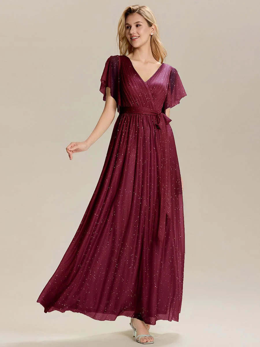 ever EMBERLY|Tie-Waist Ruffle Sleeve Maxi Bridesmaid Dress | Ever Pretty Garment Inc