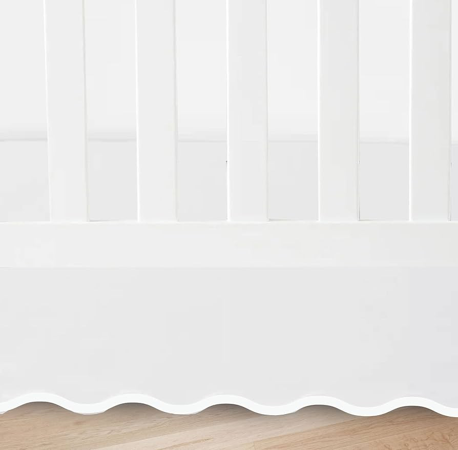 100% White Cotton Sateen Crib Skirt Scalloped Hem with Split Corners ; 4-Sided Skirt fits Around The Entire Crib (White, 28"x52"+ Drop 16'' INCH) | Amazon (US)