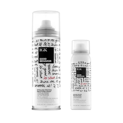 IGK GOOD BEHAVIOR Spirulina Protein Smoothing Spray Travel Bundle | Keratin Like Treatment + Frizz Control + Heat Protectant | Vegan + Cruelty Free | (5.6 Oz + 2.4 Oz) | Amazon (US)