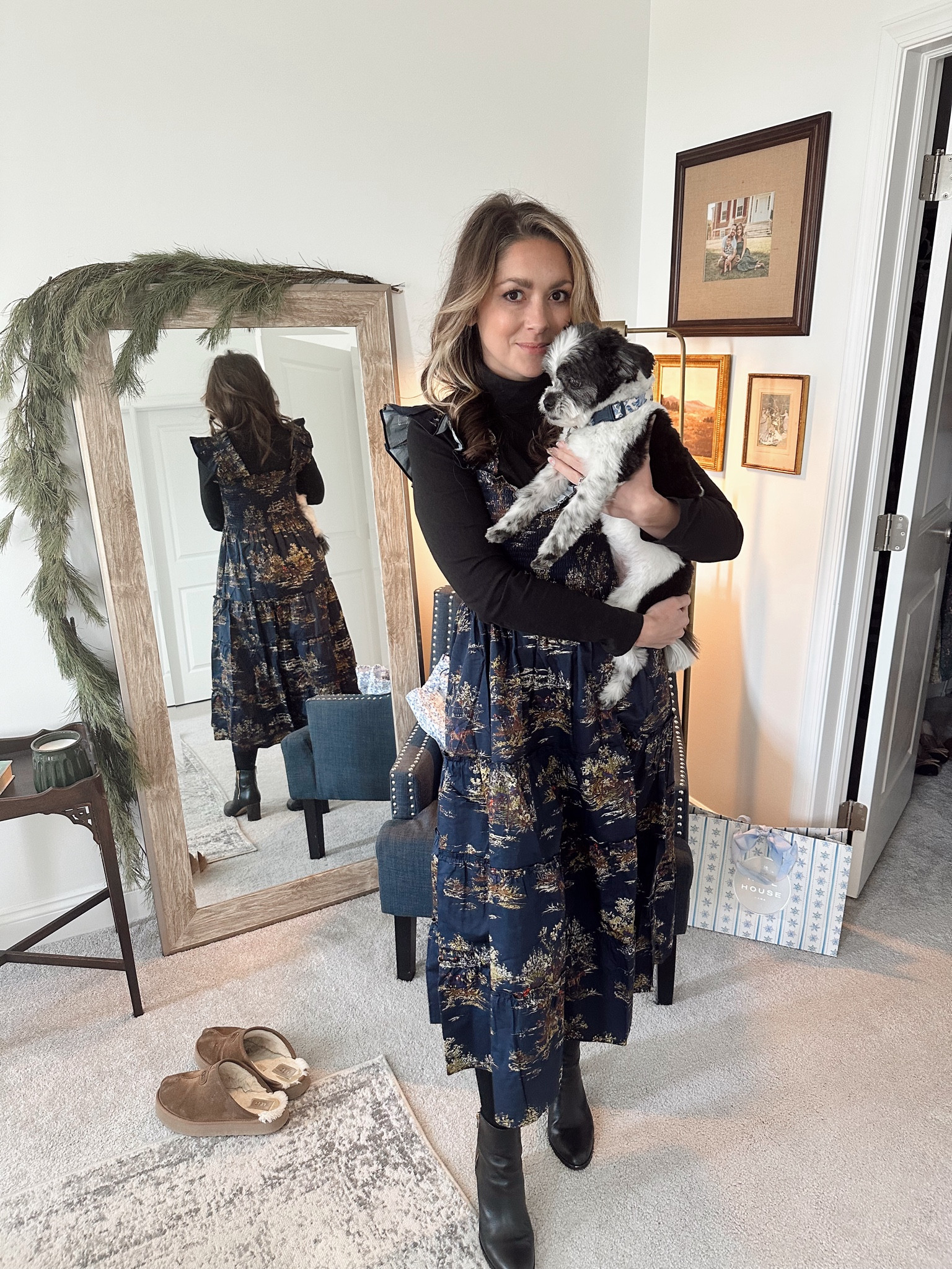 I wasn’t sure how this look would turn out but I love the black under the blue! Gives this fall print another season to show off! This print is out of stock but others are available and some on sale! Wow!

#hillhouse #napdressnation #napdress #ralphlaurenaesthetic #ruffledress #classicstyles 