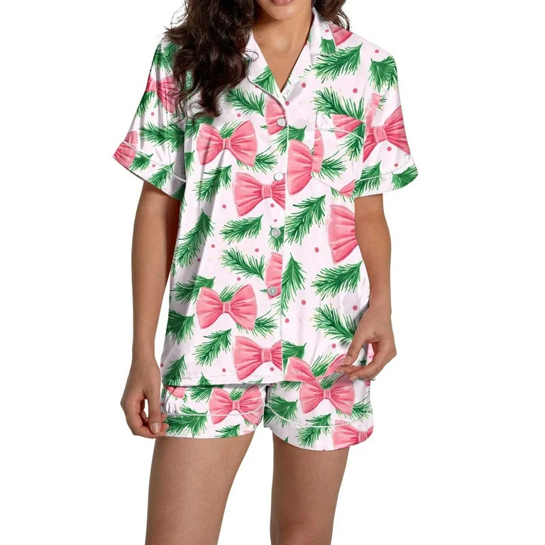 Christmas Green Pajamas for Women Set Women Pajamas Graphic Printed Silk Satin Cute Sleepwear But... | Walmart (US)