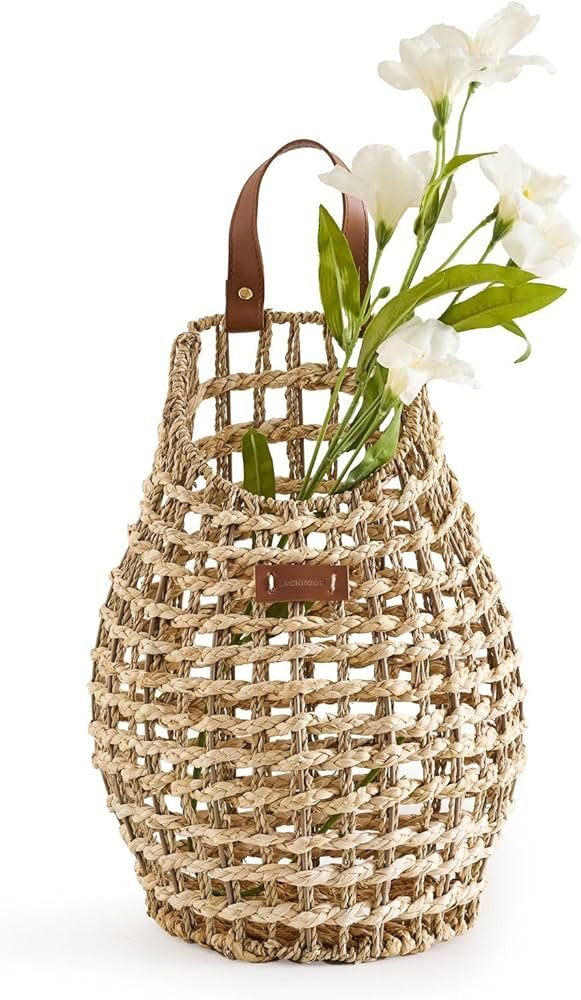 Woven Front Door Basket Water Hyacinth Wall Hanging Basket Decorative Boho Mounted Organizer for ... | Amazon (US)