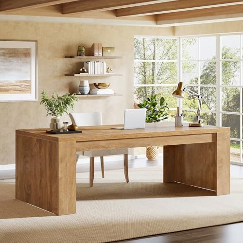 Tribesigns Executive Office Desk, 70.9-Inch Large Farmhouse Wooden Computer Desk with Sturdy Double Pedestal Legs, Writing Workstation Business Furniture for Home Office (Brown) | Amazon (US)
