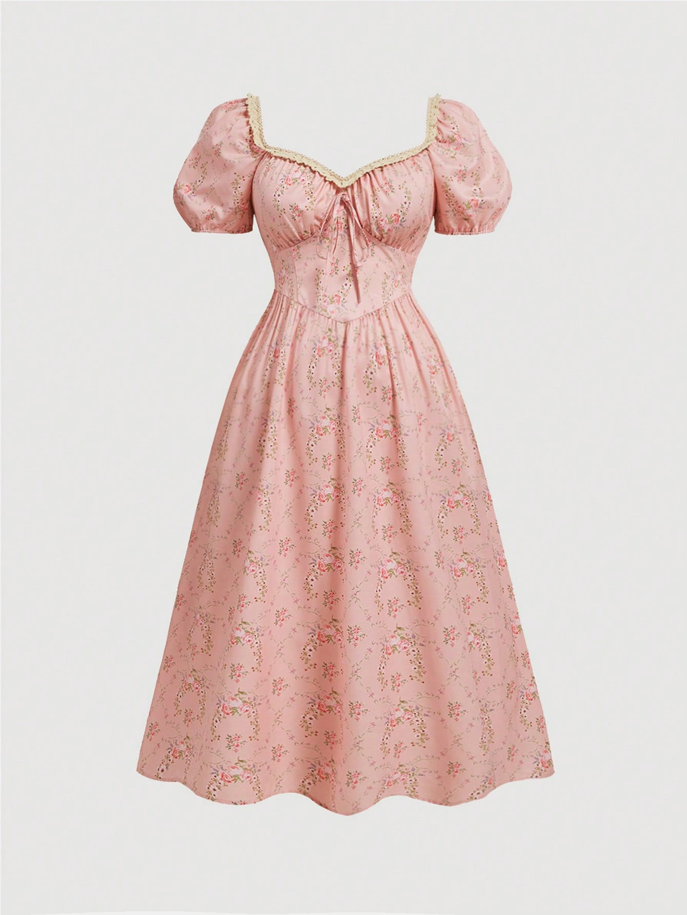 SHEIN MOD Plus Summer Romantic Dance Party Bubble Sleeve Lace Floral Splice Vintage Palace Style ... | SHEIN