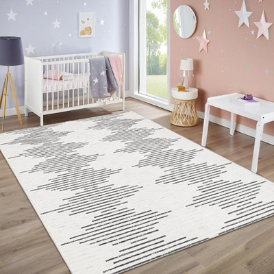 9'x12' Washable Rugs Large Modern Striped Dining Room Rug, Non-Slip Ultra-Soft Neutral Floor Mats Beige | Target