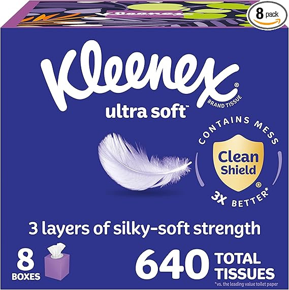 Kleenex Ultra Soft Facial Tissues, 8 Cube Boxes, 80 Tissues per Box, 3-Ply, Packaging May Vary | Amazon (US)