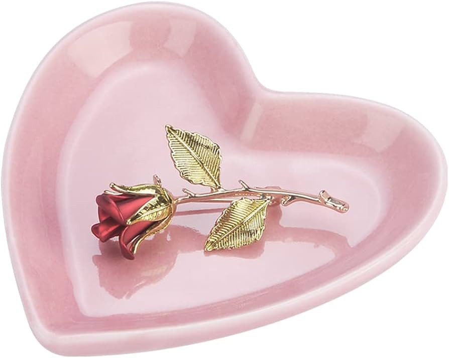 Pink Heart Jewelry Tray, Engagement Wedding Ring Dish Earring Holder for Newlyweds, Sweet Gift fo... | Amazon (US)