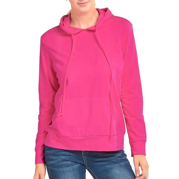 Women's Thin Cotton Light Pullover Hoodie Sweater Top (Fuchsia, L) - Walmart.com | Walmart (US)
