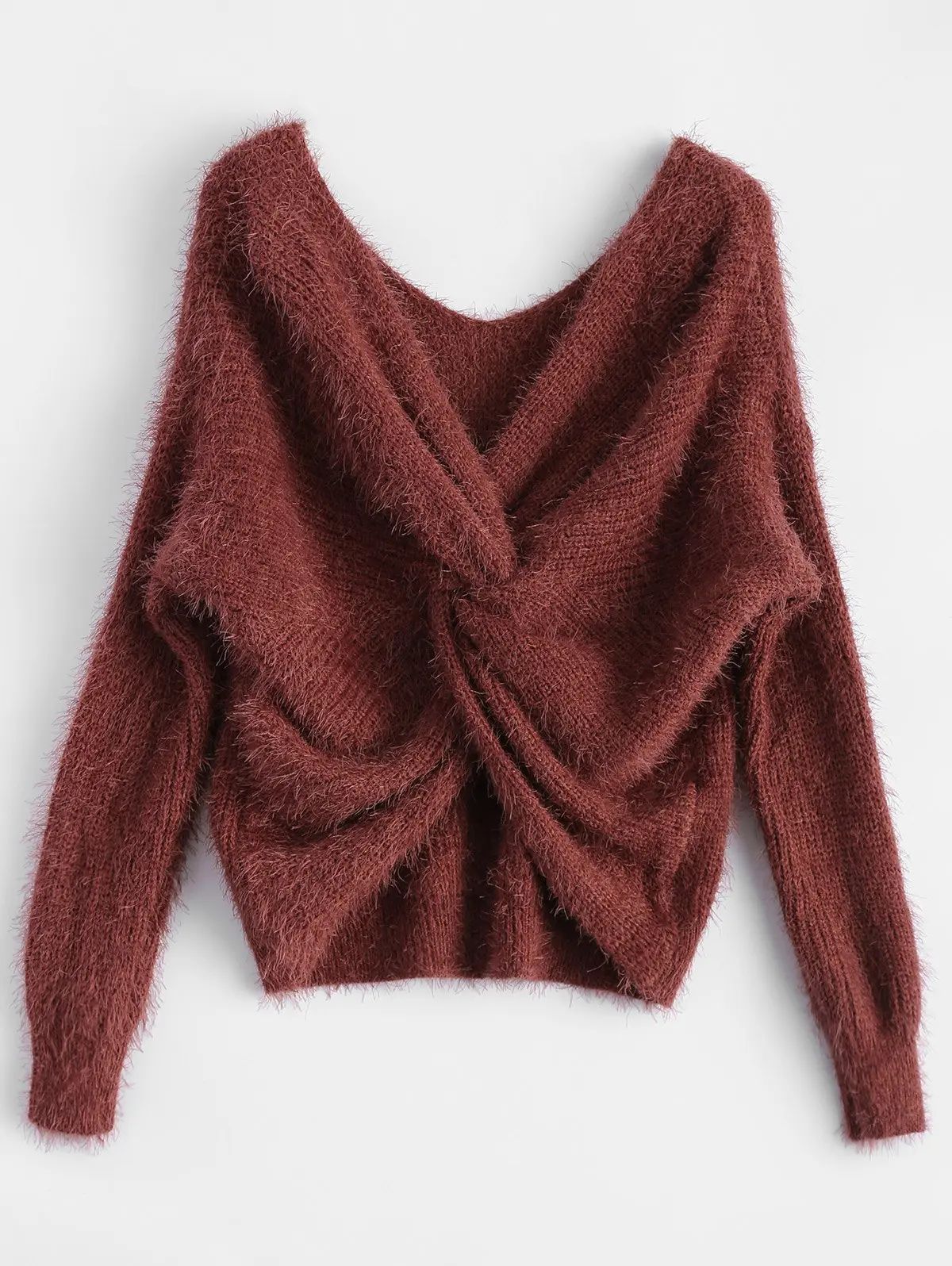 Twisted Back Chenille Sweater | Rosegal US