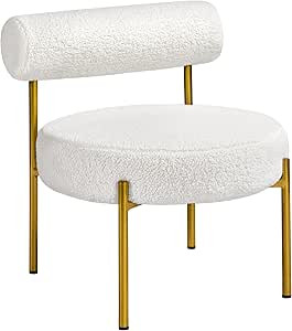 Yaheetech Boucle Accent Chair, Modern Tufted Vanity Chair, Cozy Sherpa Barrel Chair with Gold Leg... | Amazon (US)