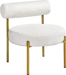 Yaheetech Boucle Accent Chair, Modern Tufted Vanity Chair, Cozy Sherpa Barrel Chair with Gold Leg... | Amazon (US)