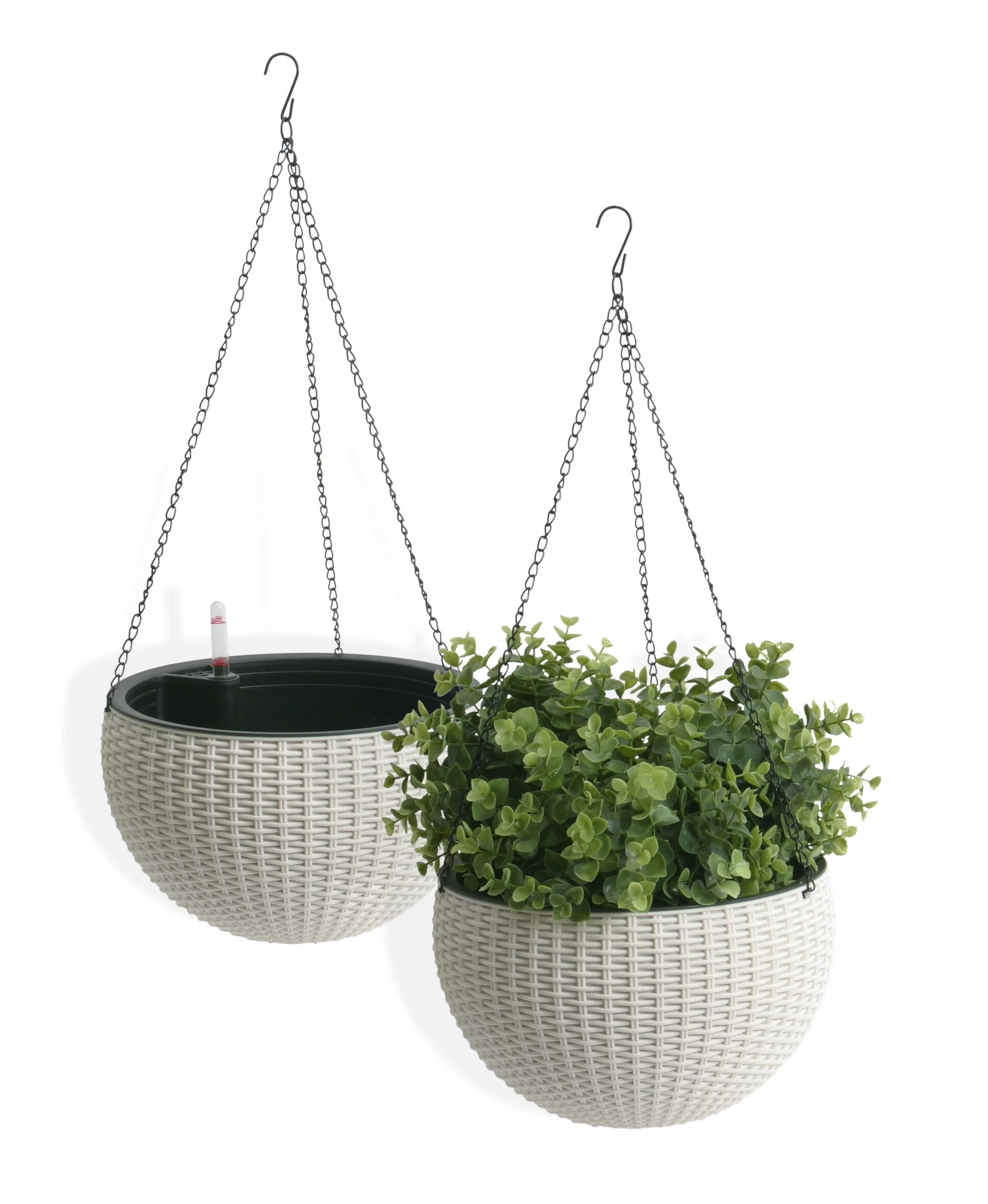 Algreen Wicker 10" Hanging Basket Planter, Self-Watering, Rattan White, 2 PACK | Walmart (US)