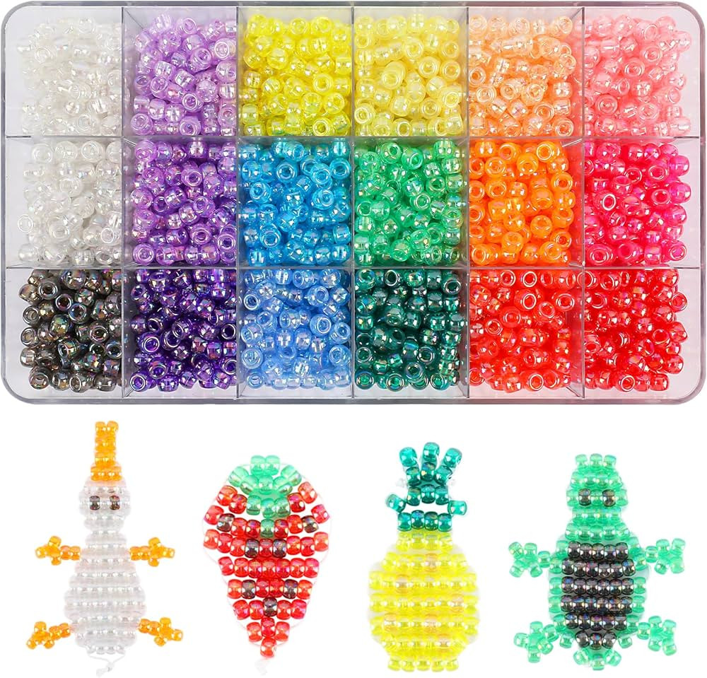 2600+pcs Pony Beads Kit Transparent AB Color Rainbow Plastic Beads Multicolor Pony Beads Bulk Ela... | Amazon (US)