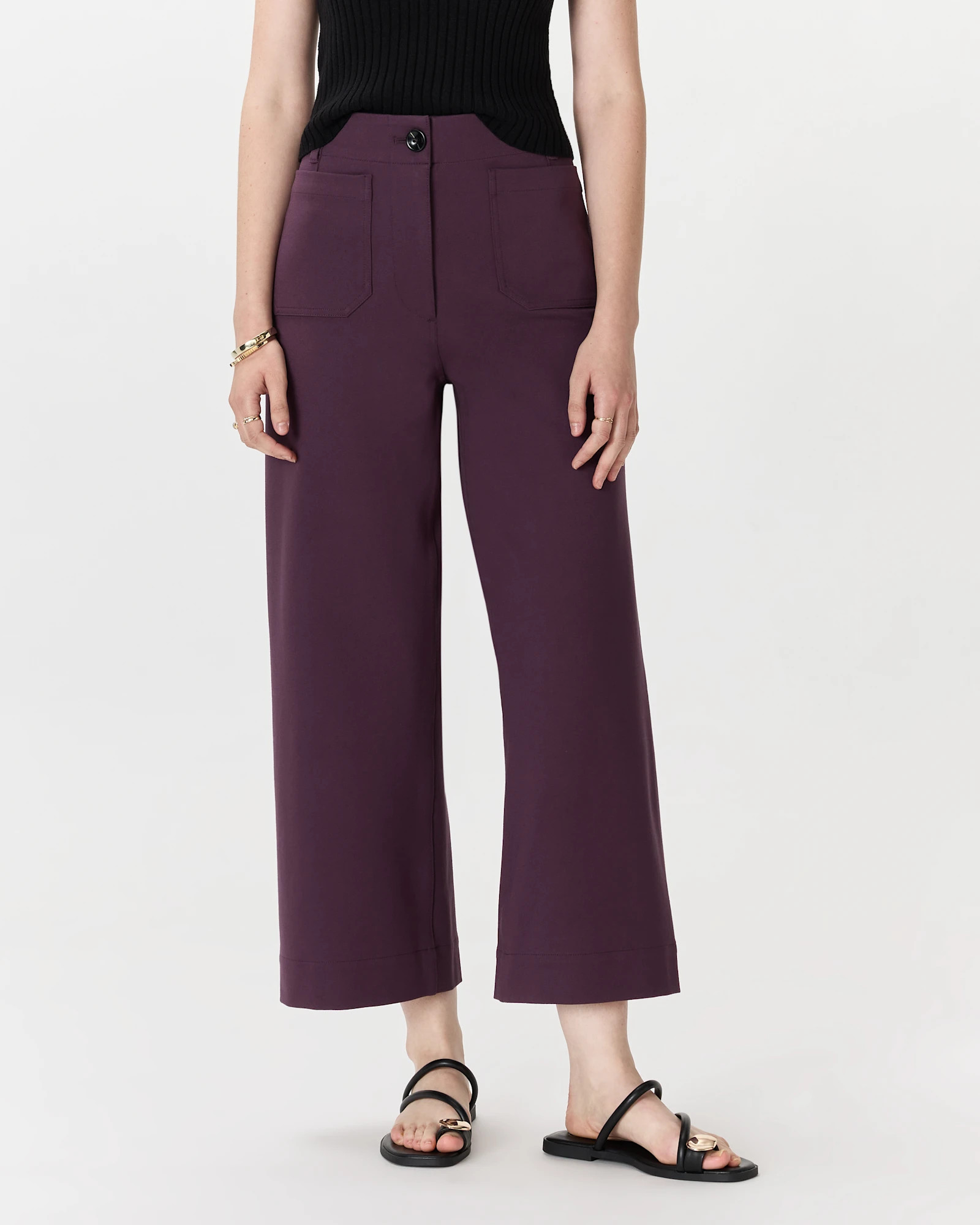 Quince | Women's Ultra-Stretch Ponte Cropped Wide Leg Pants in Olive, Size 16, Rayon | Quince