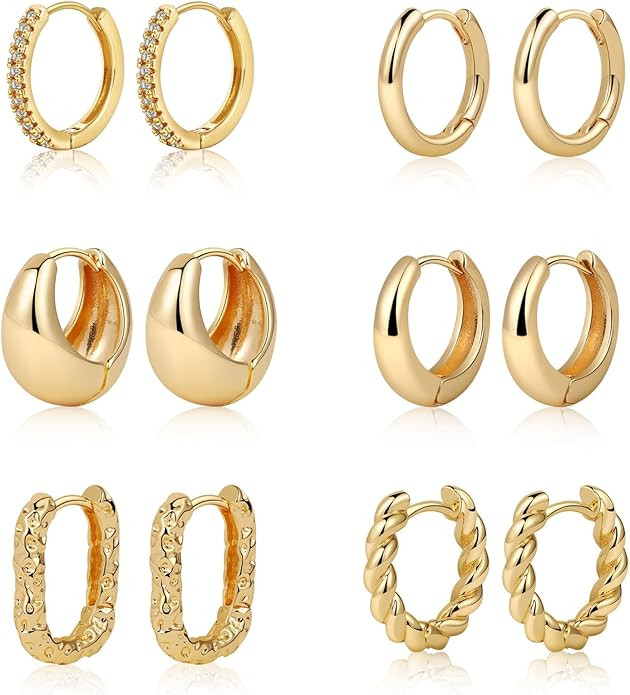 MIDEEO Gold/Silver Hoop Earrings for Women, 14K Gold Plated Twisted Huggie Hoop Earrings Hypoalle... | Amazon (US)