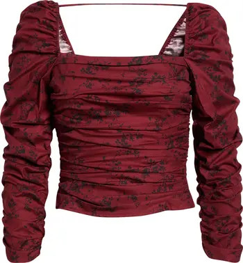 Joi Floral Ruched Square Neck Blouse | Nordstrom
