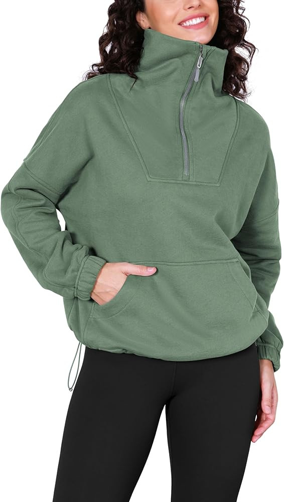 ODODOS Cinchable Sweatshirts for Women Funnel Neck Half Zipper Hoodies Fleece Lined Oversized Pul... | Amazon (US)