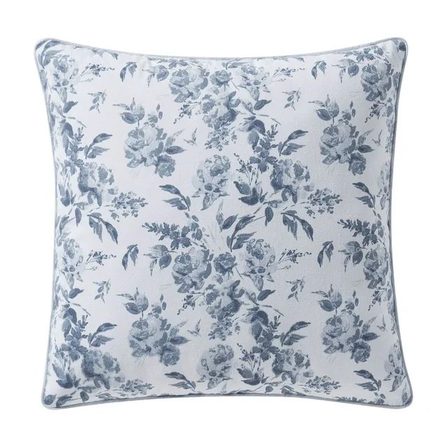 My Texas House 20" x 20" Rebecca Blue Floral Reversible Cotton Decorative Pillow | Walmart (US)