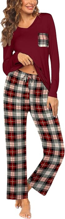 Ekouaer Schlafanzug Damen Lang Winter Kuschelig Pyjama Set Nachtw\u00e4sche | Amazon (DE)