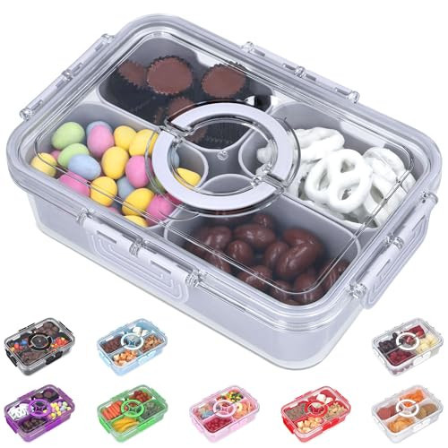 KEYVOZ Snackle Box Container with Lid- Travel Charcuterie Box with Handle - Organizer for Candy, Fruit, Nuts, Veggies, Snacks, Beach Essentials, Portable Lunch Box (Grey, Small) | Amazon (US)