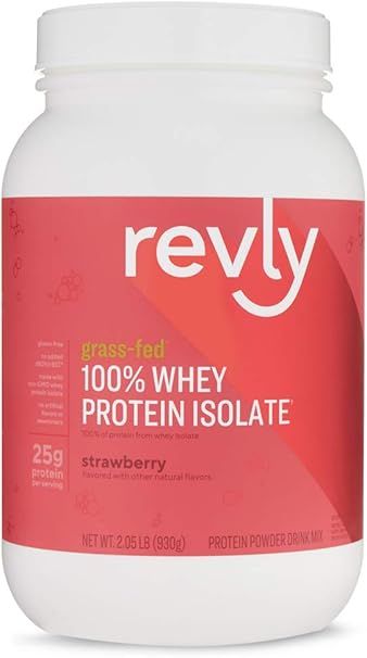 Amazon Brand - Revly 100% Grass-Fed Whey Protein Isolate Powder, Strawberry, 2.05 lbs, 30 Serving... | Amazon (US)