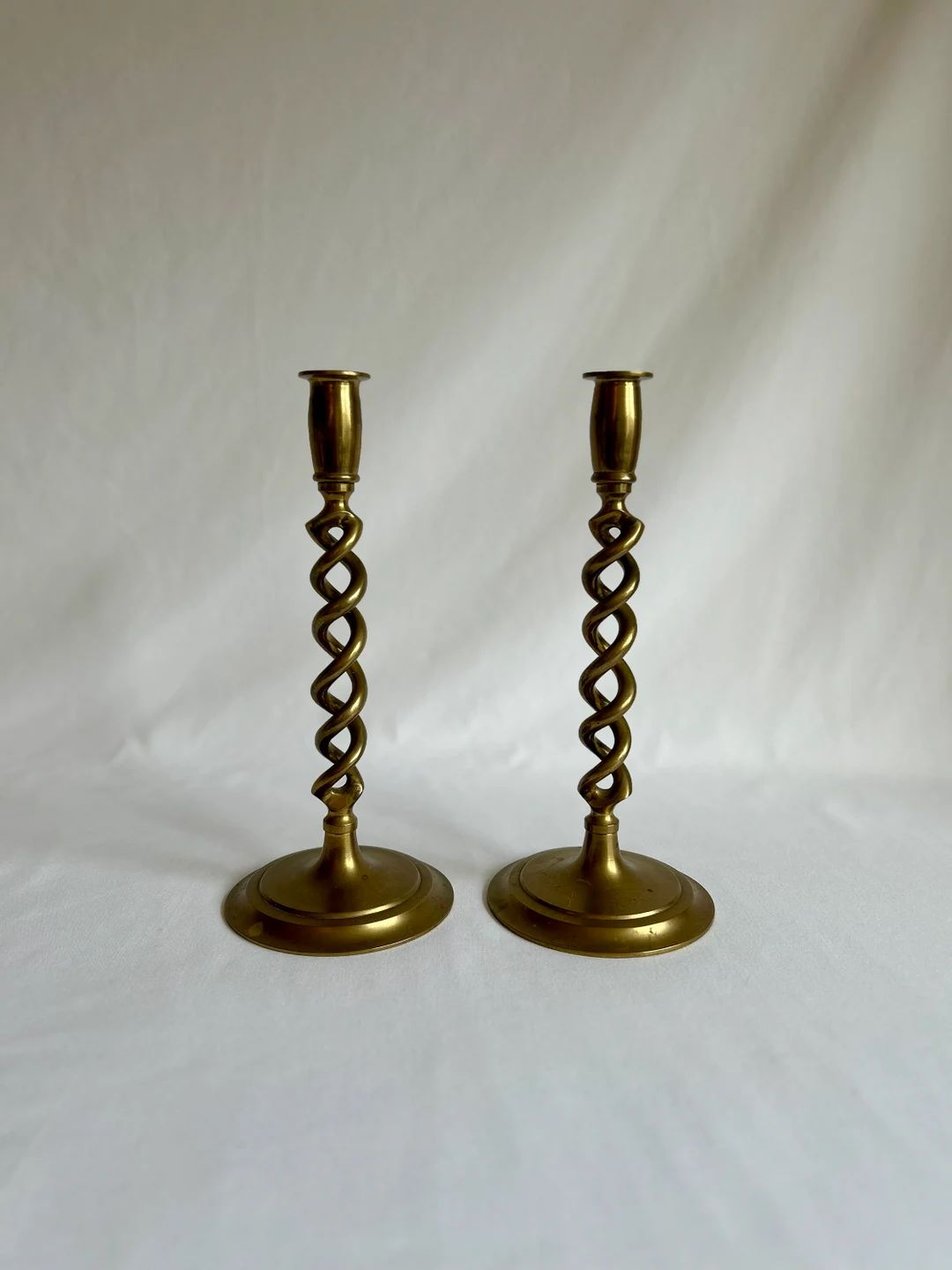 Antique Brass Barley Twist Candlestick Holders | Set of 2 | Vintage Solid Brass | Etsy (US)
