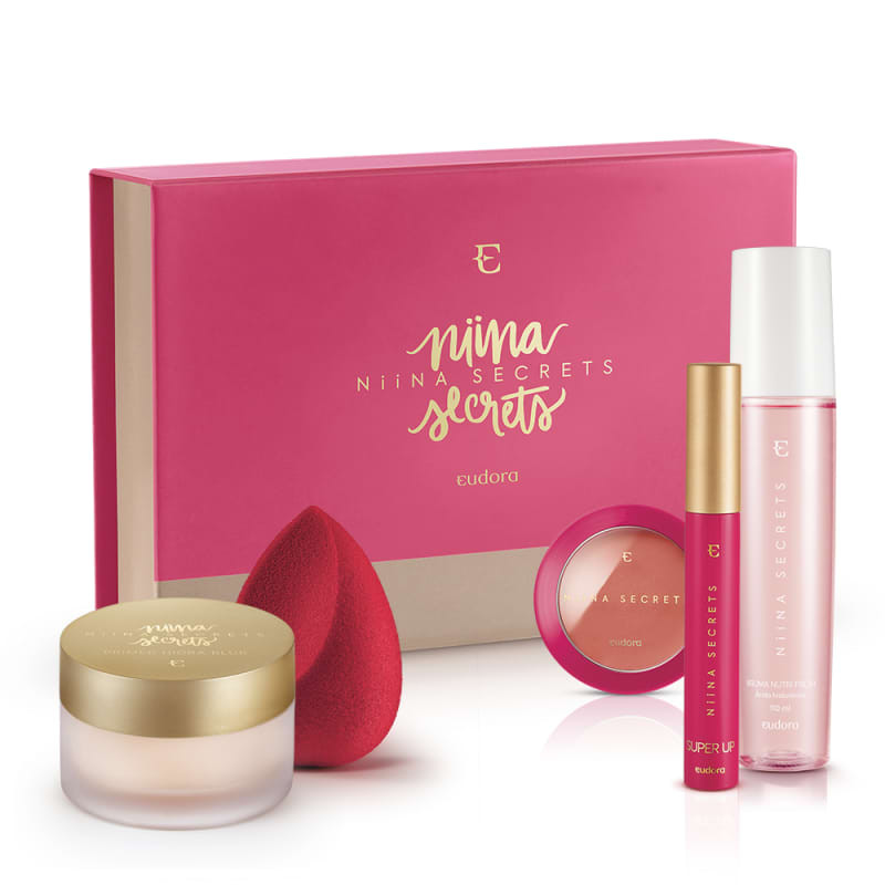 Kit Box Niina Secrets Blush Pêssego + Máscara + Bruma +  Primer + Esponja + BOX EXCLUSIVA* | Eudora (BR)